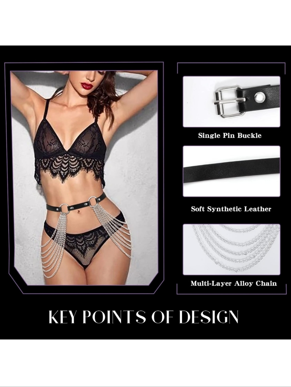 Black High-Waist Chain-Accent Women's Shorts - Picture 2 of 3